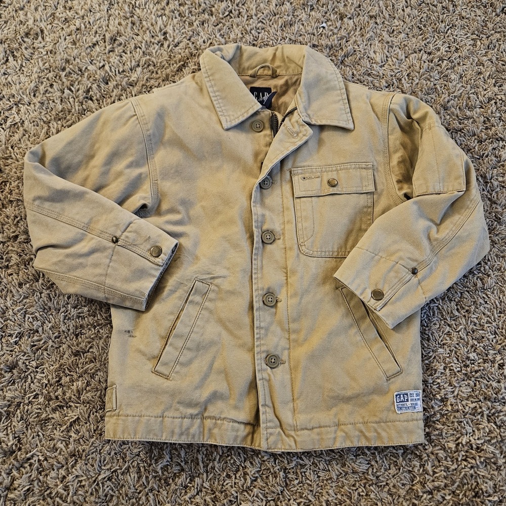 Gap Utility Field Jacket Boys Size S (5-6) Brown Button‎ Up Pockets Collared